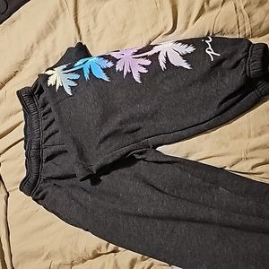PINK Victoria's Secret Black Joggers with Colorful Palm Trees